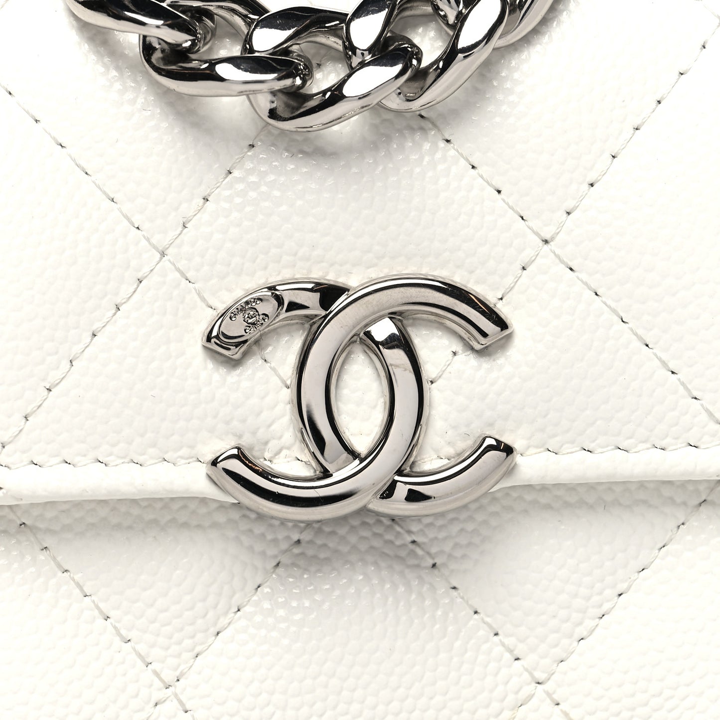 Caviar Quilted Enamel Coco Clutch With Chain White