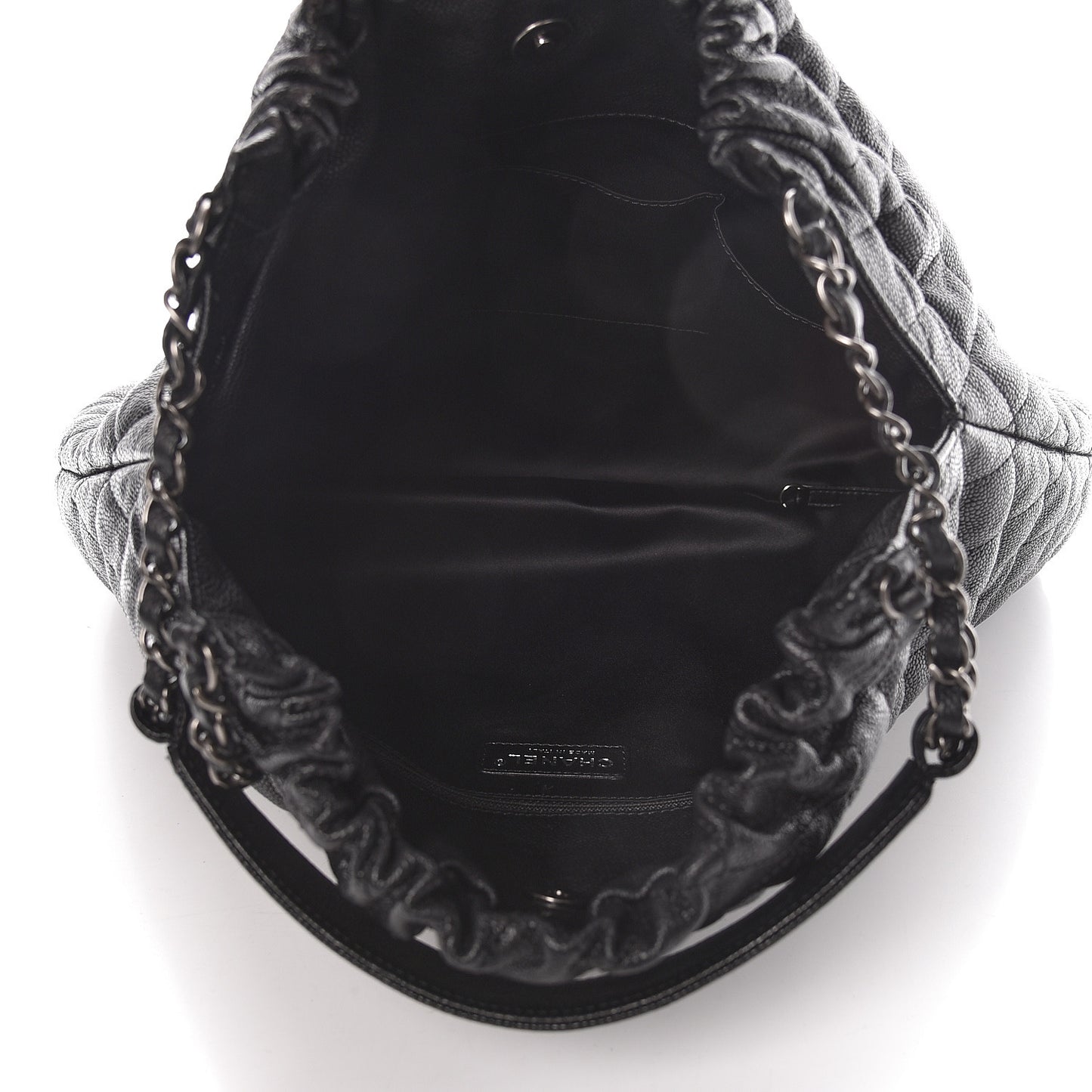 Distressed Glazed Caviar Quilted Large Elastic Tote Black