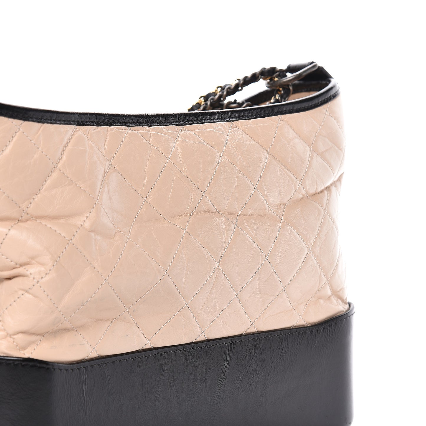 Aged Calfskin Quilted Medium Gabrielle Hobo Beige Black