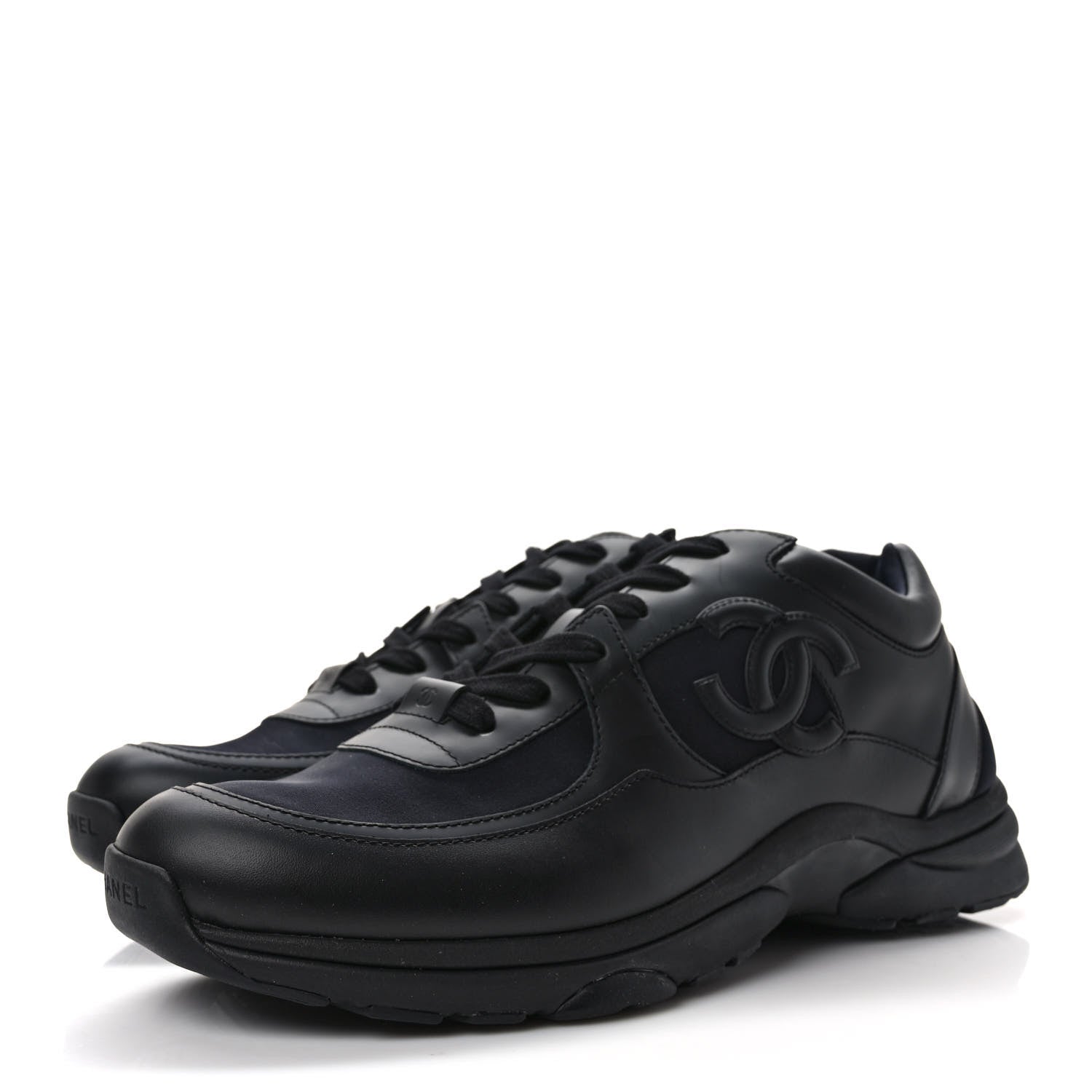 Chanel Calfskin Lambskin Mens CC Uniform Sneakers 45 Black 3 of 8