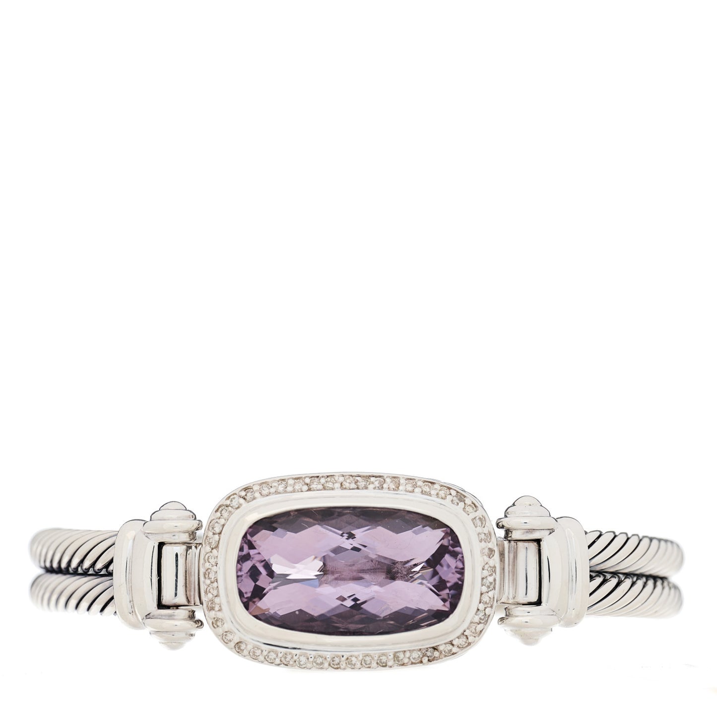 Sterling Silver Diamond Amethyst Elongated Albion Cable Bracelet