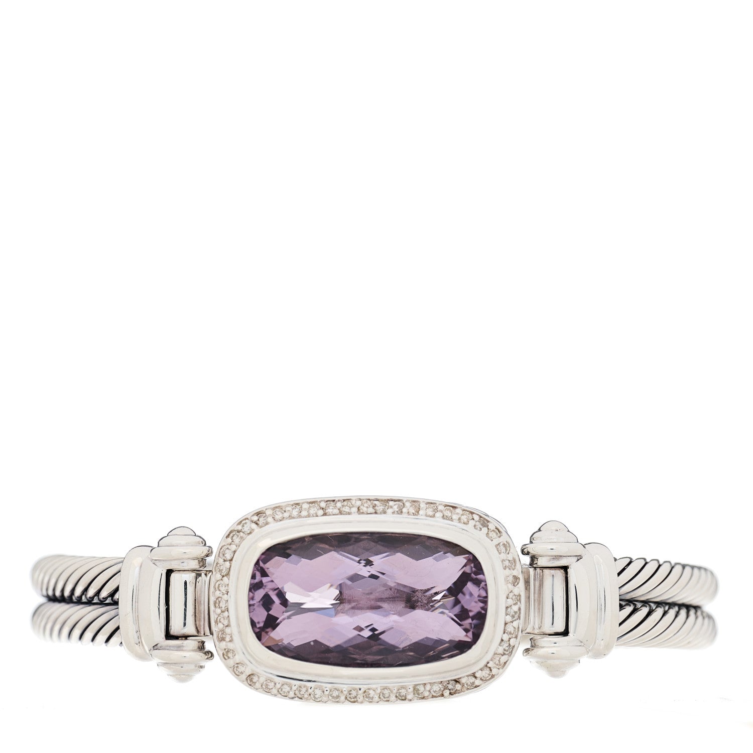 David Yurman Sterling Silver Diamond Amethyst Elongated Albion Cable Bracelet 1 of 3