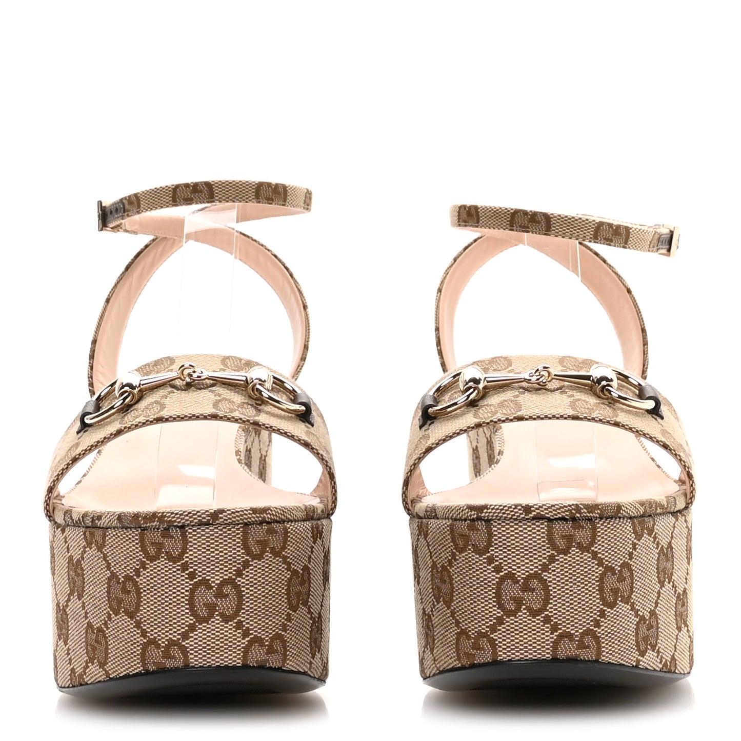 Monogram Nappa Chalotte Horsebit Ankle Strap 75mm Flatform Sandals 40.5 Beige Ebony