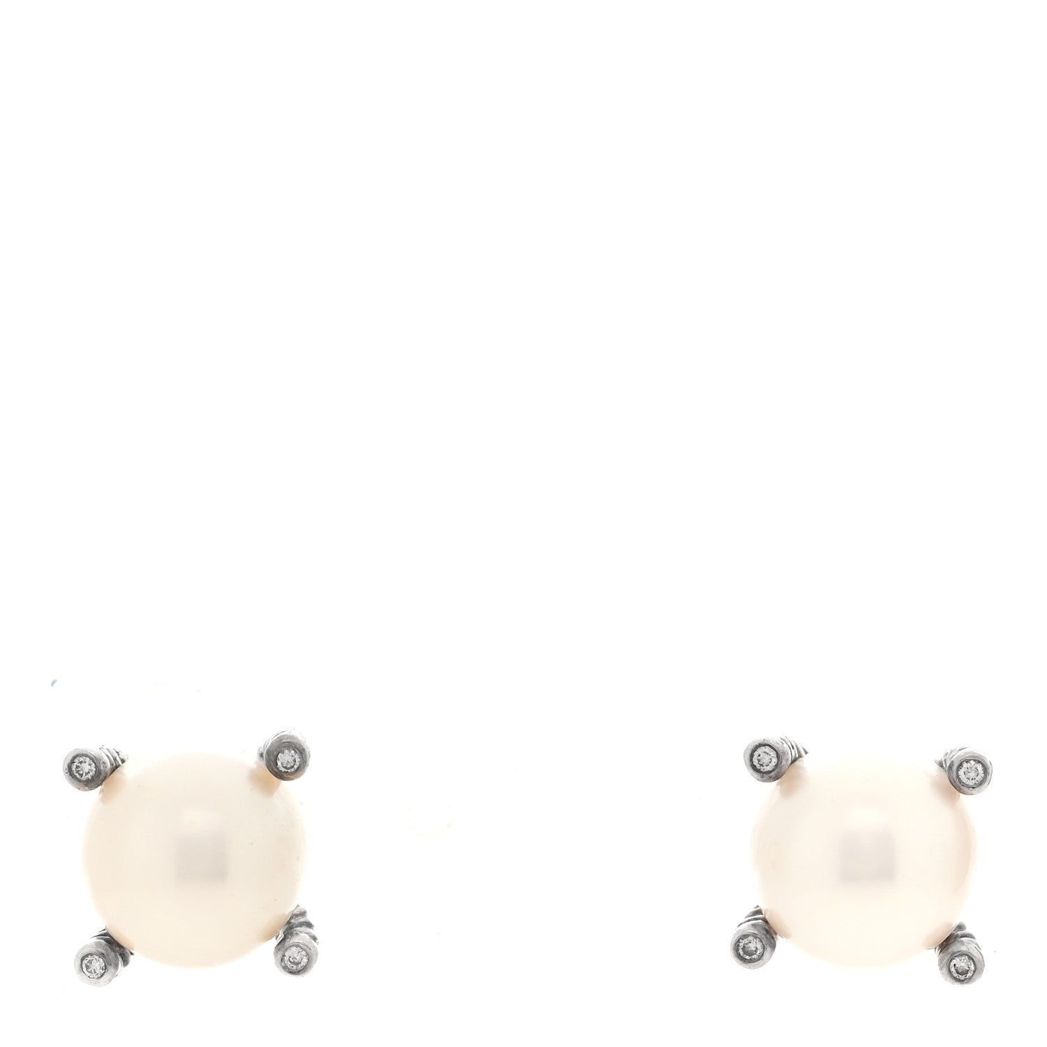 David Yurman Sterling Silver Diamond Cultured Pearl 10mm Cable Stud Earrings 1 of 4