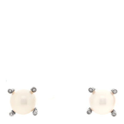 David Yurman Sterling Silver Diamond Cultured Pearl 10mm Cable Stud Earrings 1 of 4