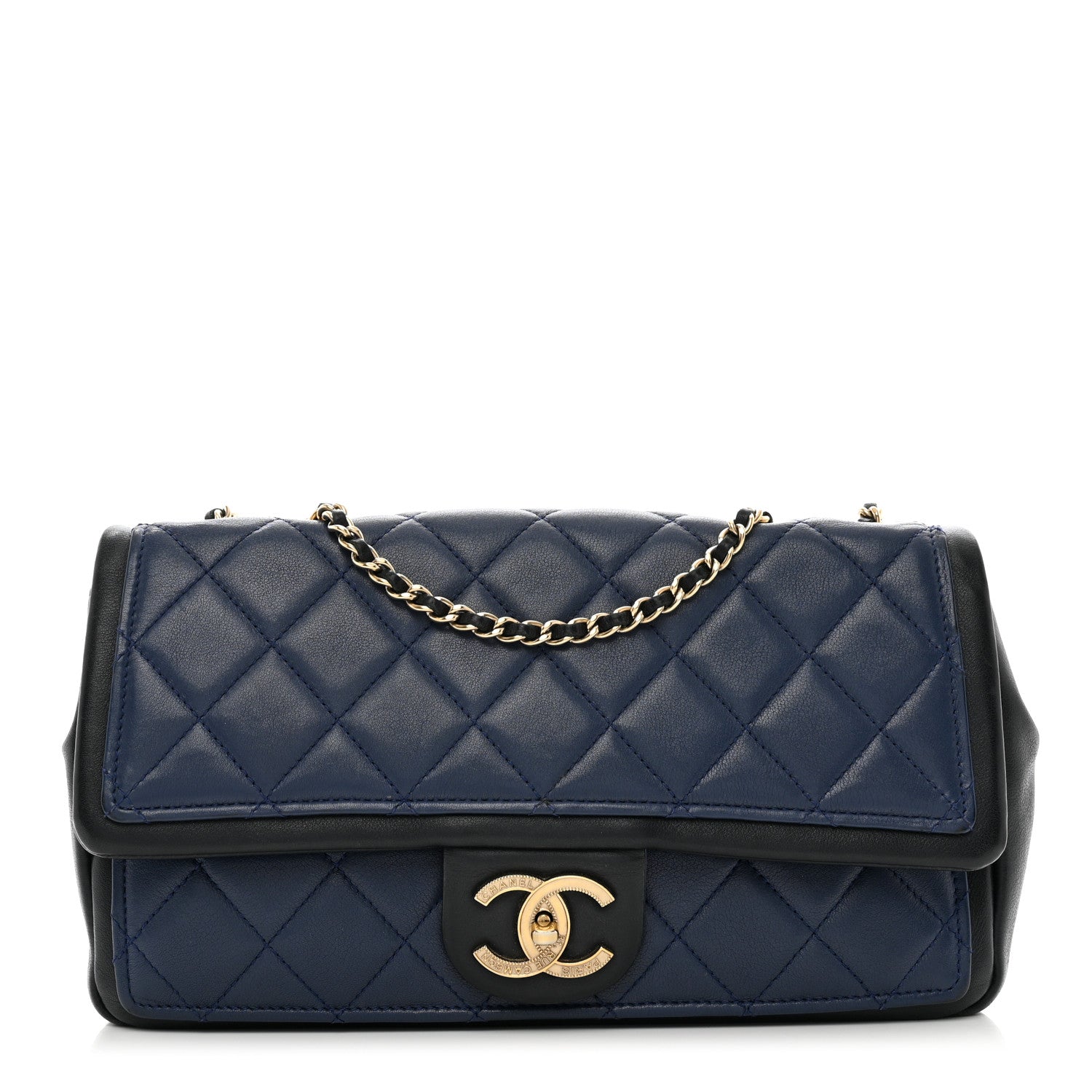 Chanel Calfskin Quilted Medium Graphic Flap Blue Black 1 of 11