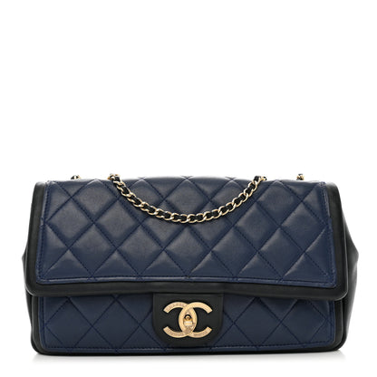 Chanel Calfskin Quilted Medium Graphic Flap Blue Black 1 of 11