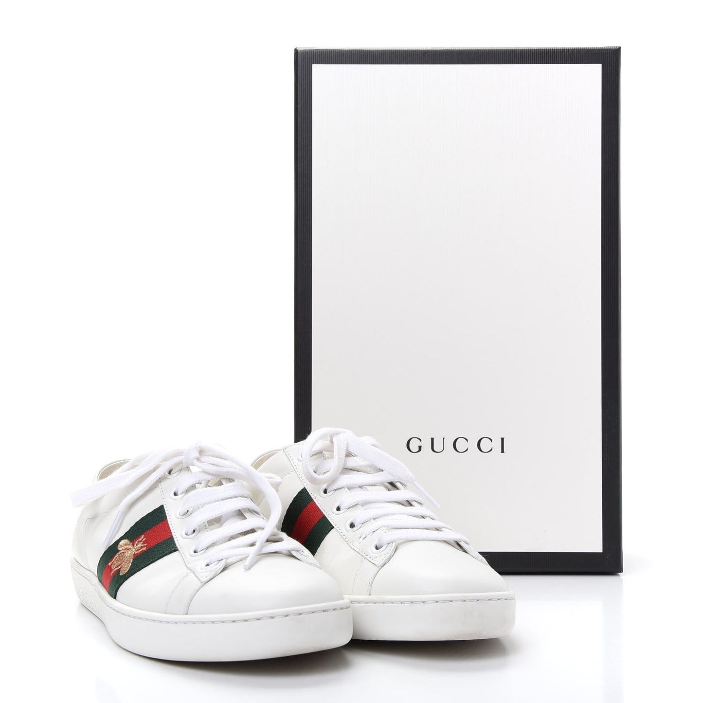 Calfskin Web Bee Embroidered Womens Ace Sneakers 37 White Green