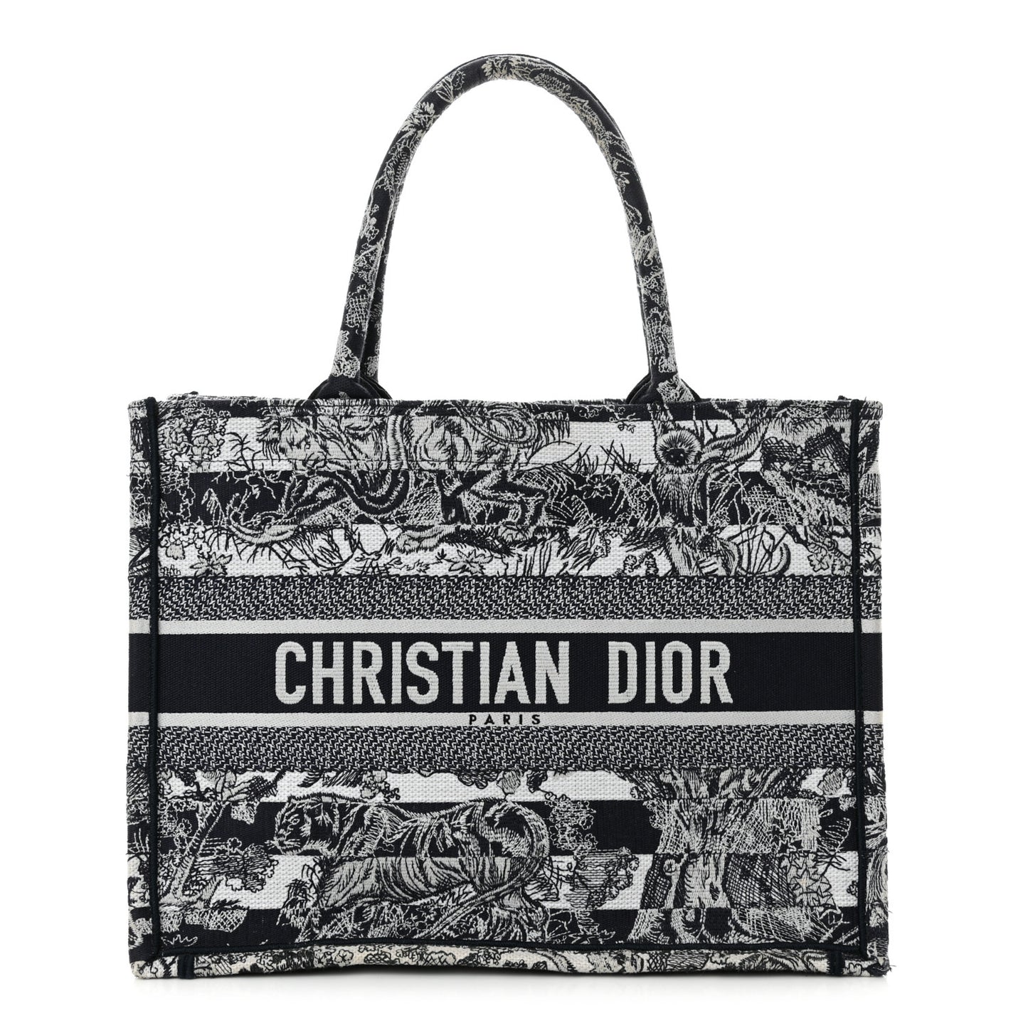 Canvas Embroidered Medium Dioriviera Toile De Jouy Book Tote White