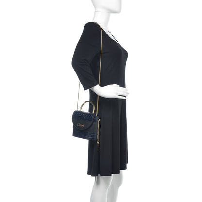 Chloe Calfskin Crocodile Embossed Small Aby Lock Full Blue 2 of 12