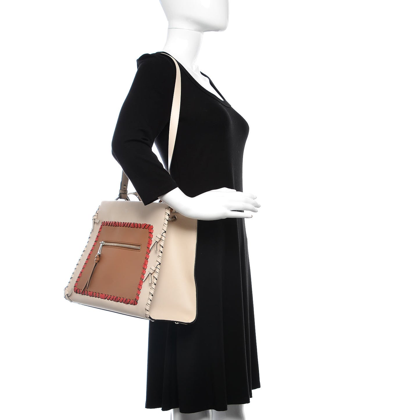 Vitello Century F is Fendi Whipstitch Bi-Color Regular Runaway Satchel Camelia Orzo Multicolor