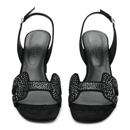 Hermes Suede Goatskin Crystal Eternite 80 Sandal 35.5 Black 2 of 8