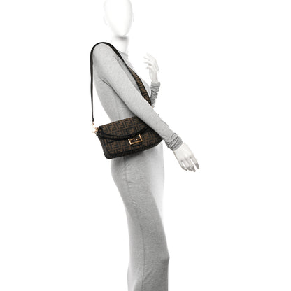 Fendi Fabric Jacquard FF 1974 Medium Baguette Tobacco Moro Black 2 of 9
