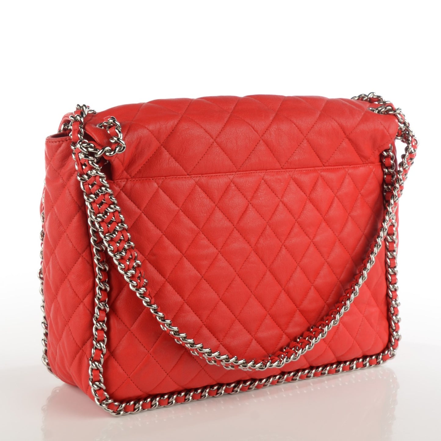 Washed Lambskin Quilted Maxi Chain Around Flap Red