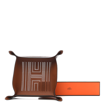Hermes Taurillon Clemence Mises et Relances H Chevrons Change Tray Etoupe Gold 8 of 8