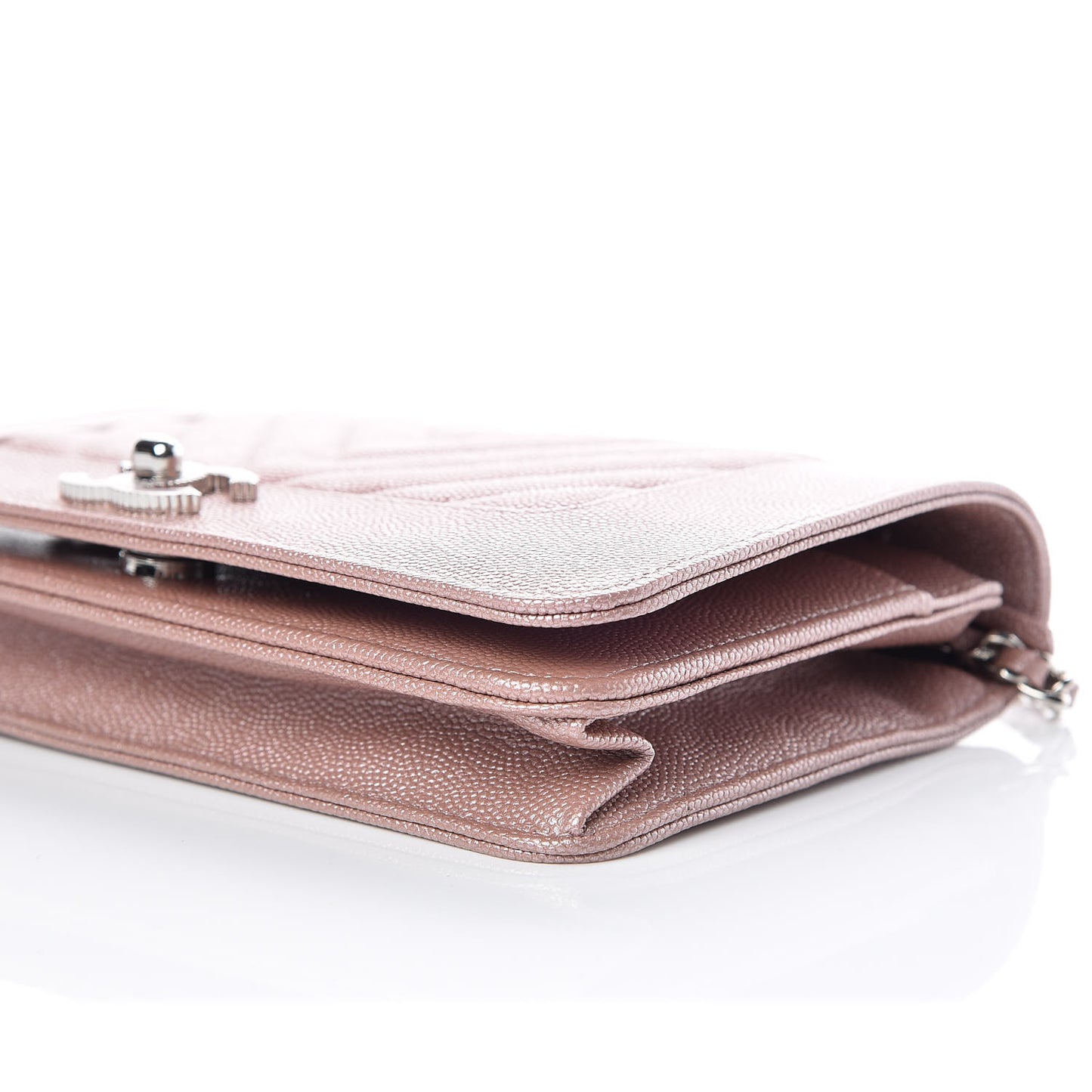 Metallic Caviar Chevron Quilted Vintage Mademoiselle Wallet On Chain WOC Pink