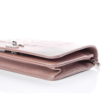 Chanel Metallic Caviar Chevron Quilted Vintage Mademoiselle Wallet On Chain WOC Pink 5 of 10