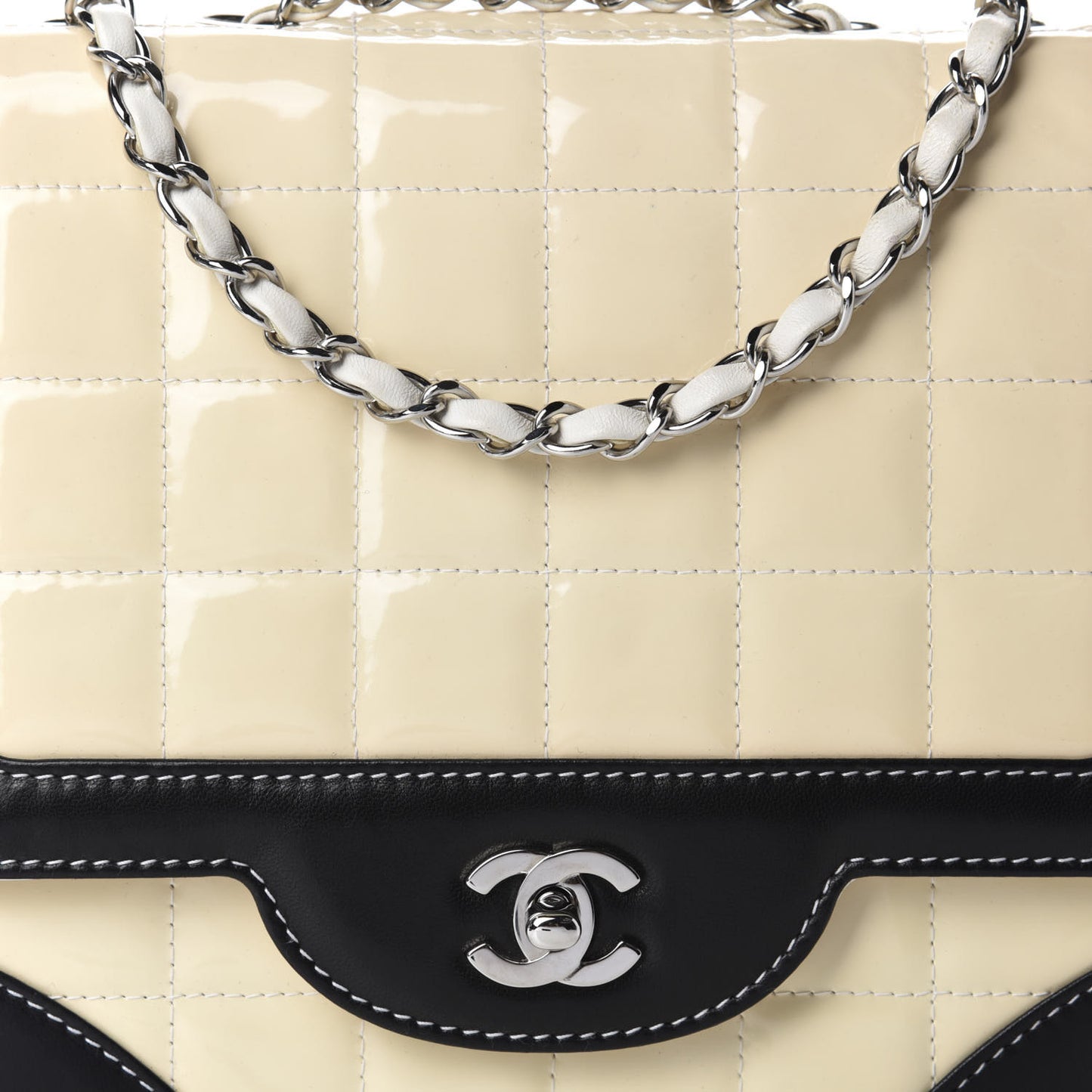 Lambskin Patent Chocolate Bar Flap White Black