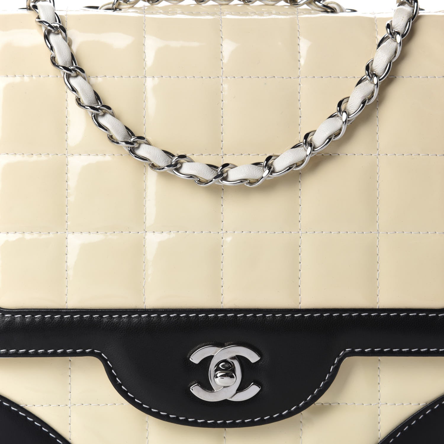 Chanel Lambskin Patent Chocolate Bar Flap White Black 11 of 11