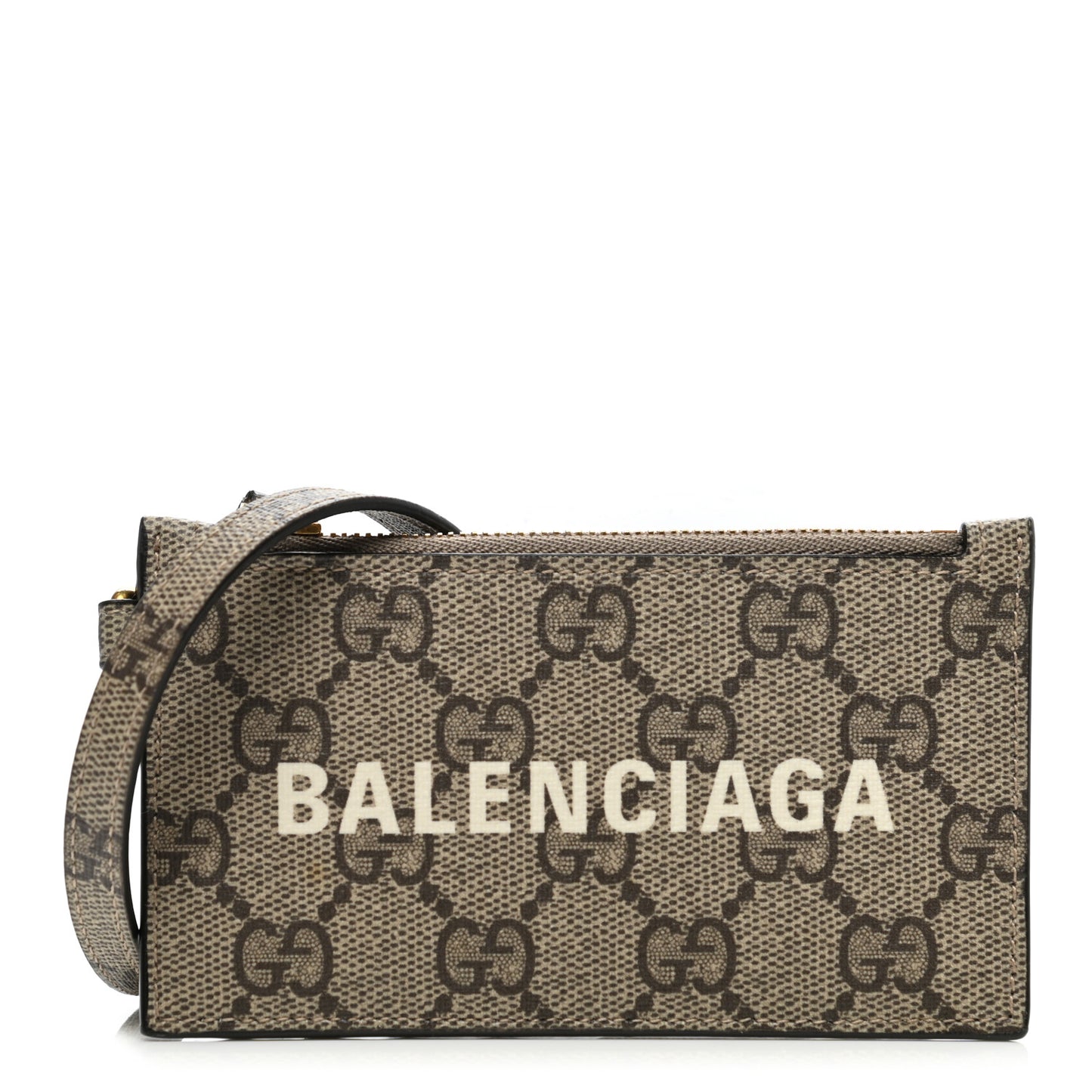 X BALENCIAGA GG Supreme Monogram Logo Card Case With Strap Beige Ebony