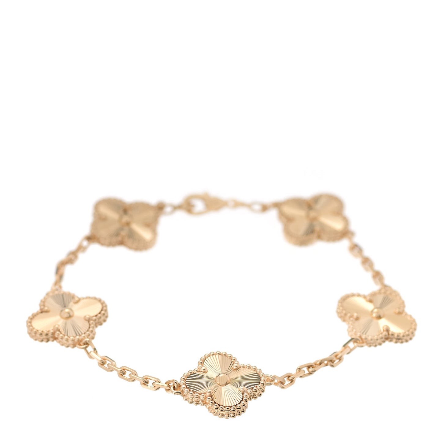 18K Yellow Gold 5 Motifs Guilloche Vintage Alhambra Bracelet
