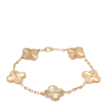 Van Cleef & Arpels 18K Yellow Gold 5 Motifs Guilloche Vintage Alhambra Bracelet 1 of 7