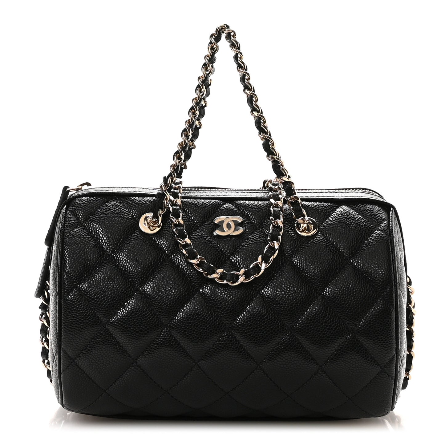 Caviar Quilted Barrel Clutch With Chain Black