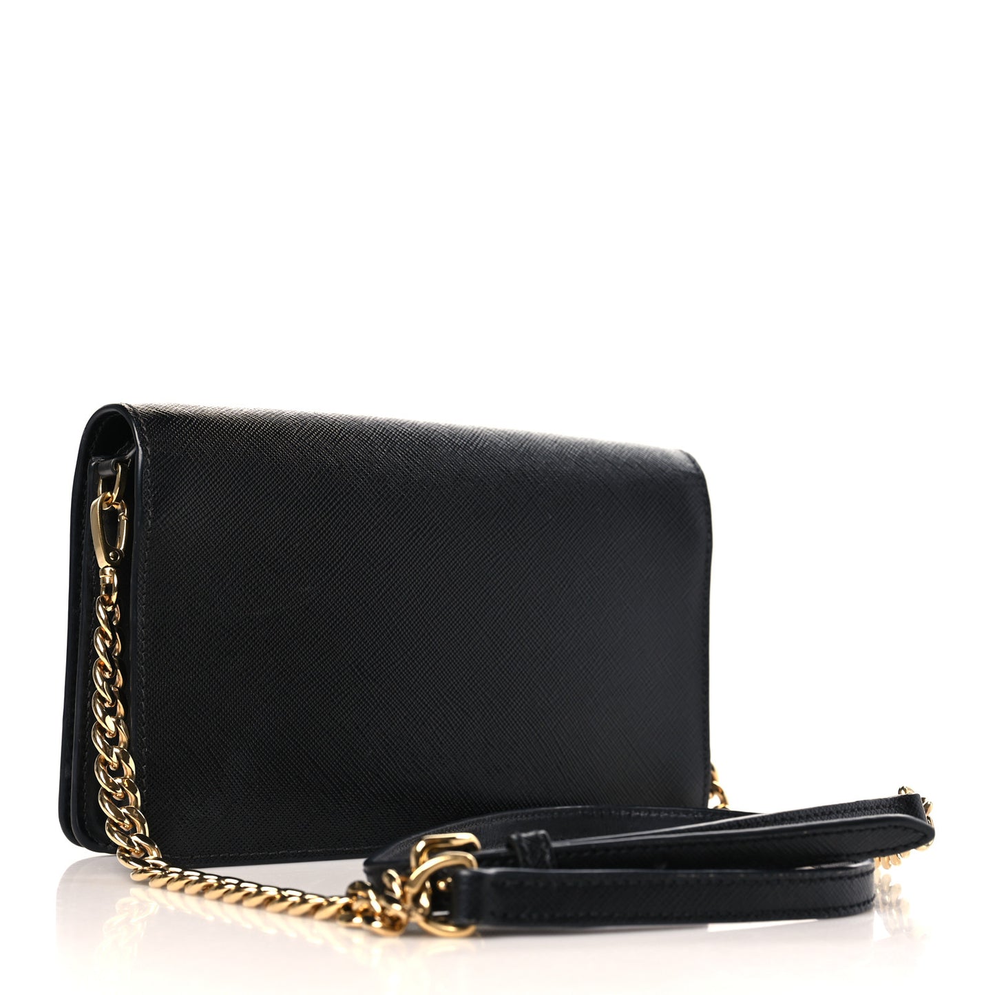 Saffiano Flap Wallet With Strap Black