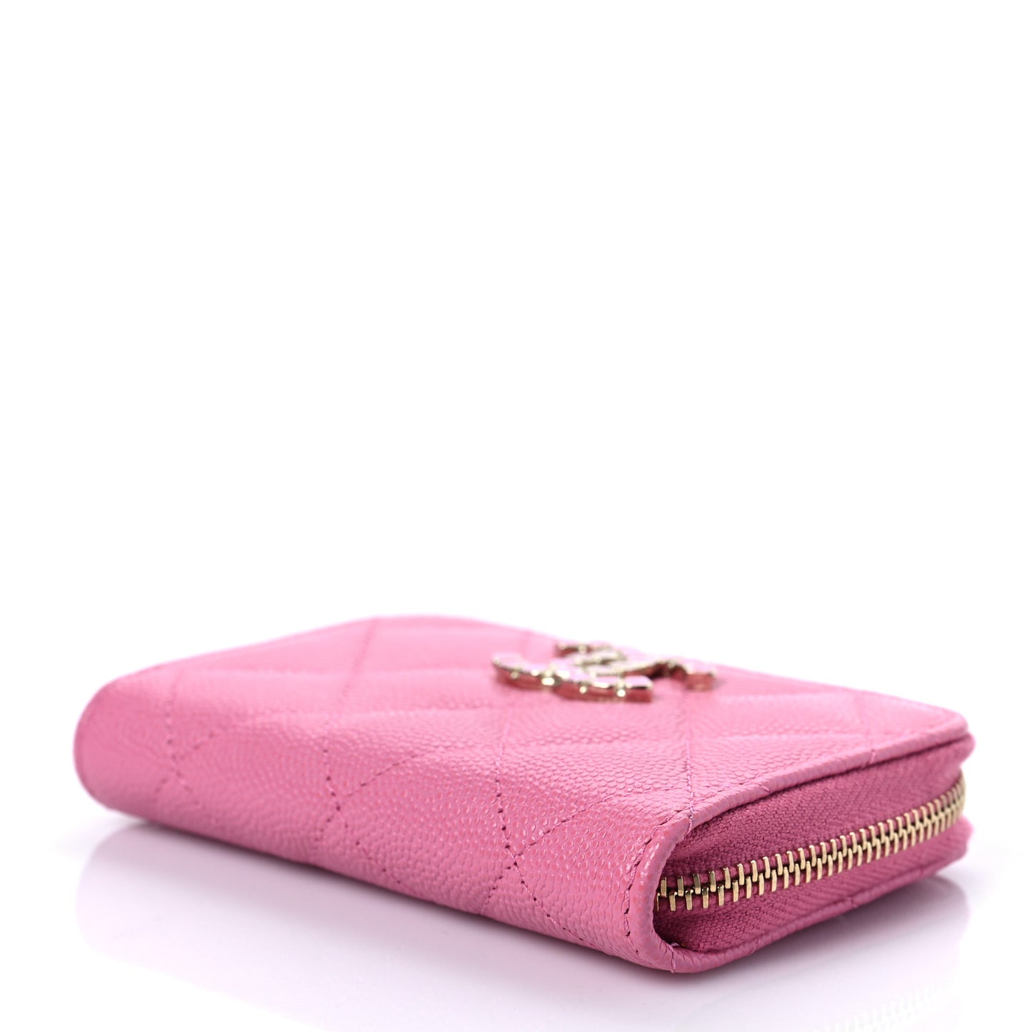 Caviar Quilted Enamel CC Zip Around Coin Purse Pink