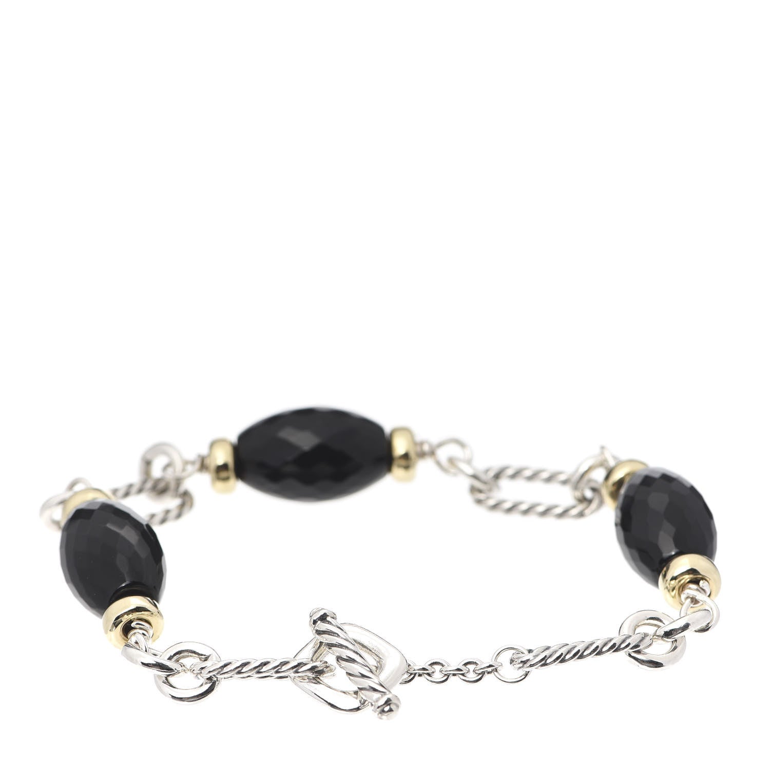David Yurman Sterling Silver 18K Yellow Gold Black Onyx Figaro Bracelet 2 of 4