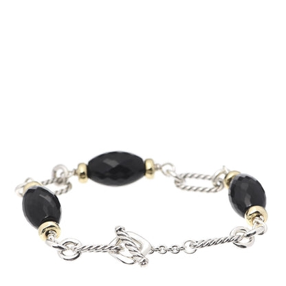 David Yurman Sterling Silver 18K Yellow Gold Black Onyx Figaro Bracelet 2 of 4