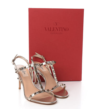 Valentino Garavani Metallic Nappa Rockstud T-Strap Slingback 85mm Sandals 37 Skin 8 of 8