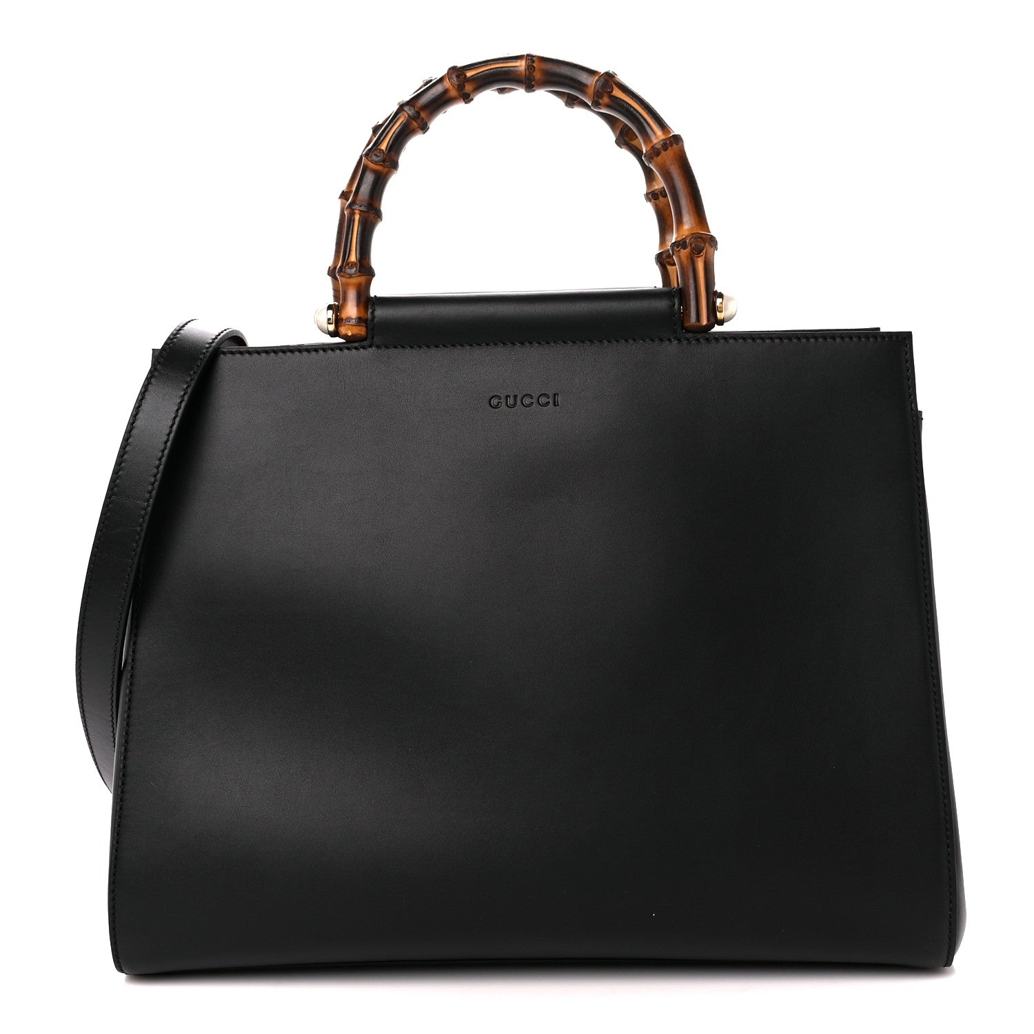 Gucci Nappa Bamboo Medium Nymphaea Top Handle Bag Black 1 of 10