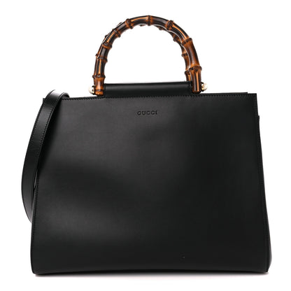 Gucci Nappa Bamboo Medium Nymphaea Top Handle Bag Black 1 of 10