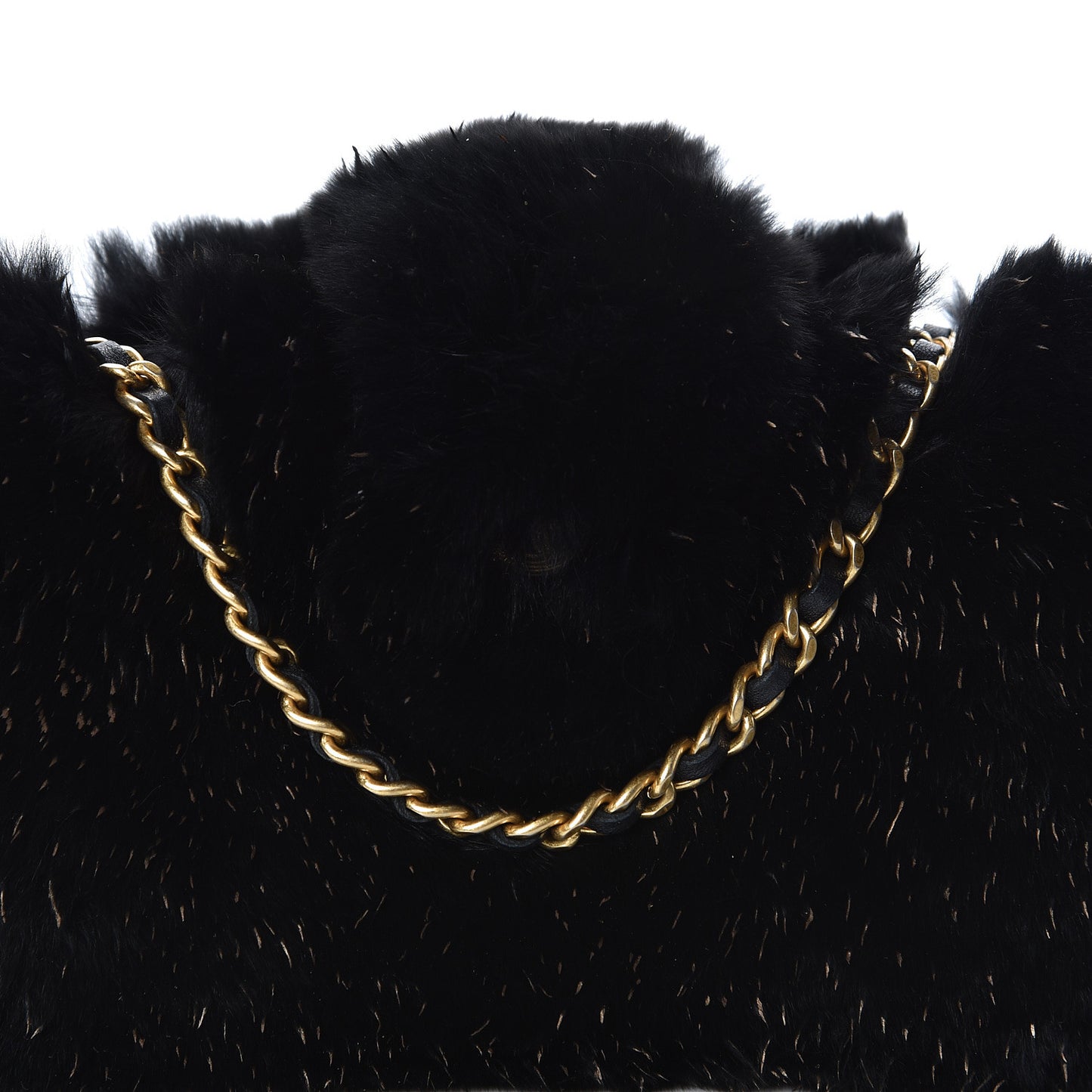 Rabbit Fur Small Clutch With Chain Black