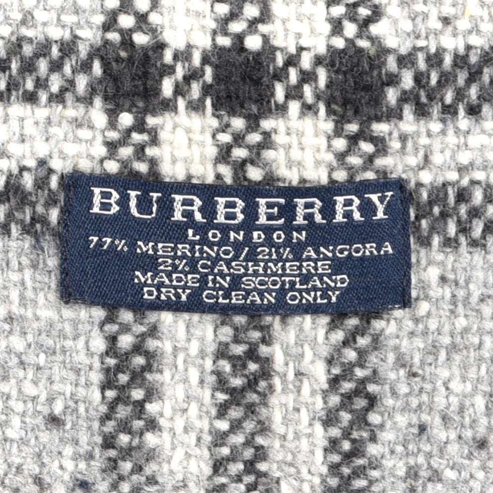 Wool Cashmere Check Fringe Scarf Grey