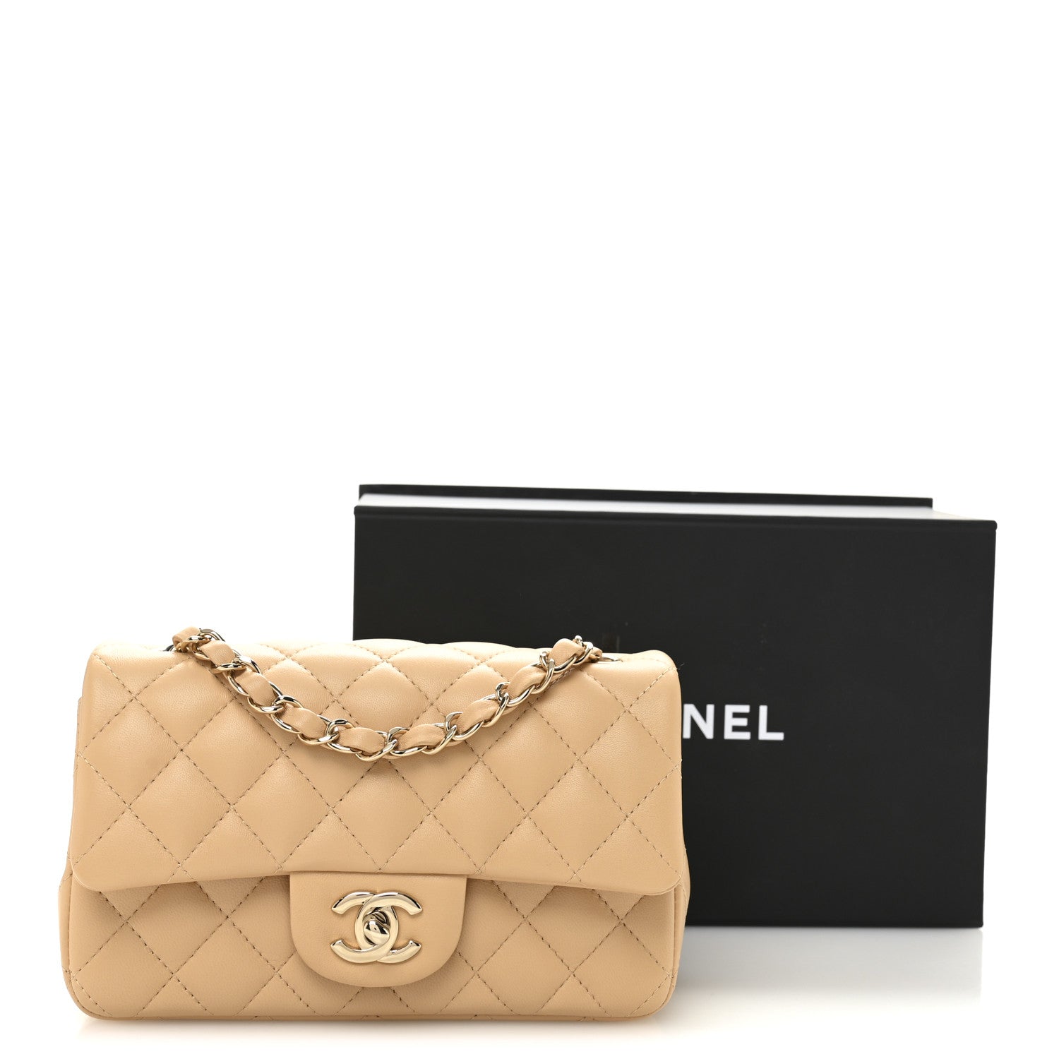 Chanel Lambskin Quilted Mini Rectangular Flap Beige 11 of 11