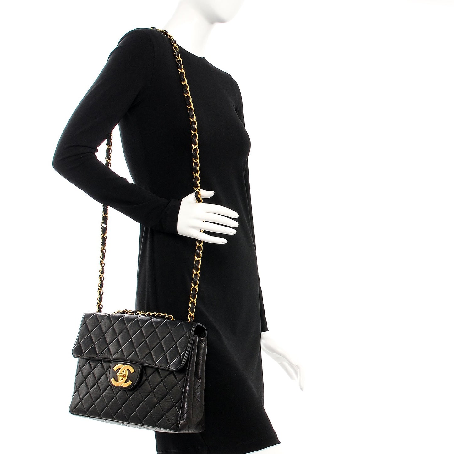 Lambskin Quilted Jumbo Single Flap Black
