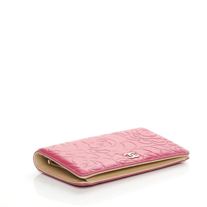 Chanel Lambskin Camellia Embossed Yen Wallet Fuchsia 4 of 8