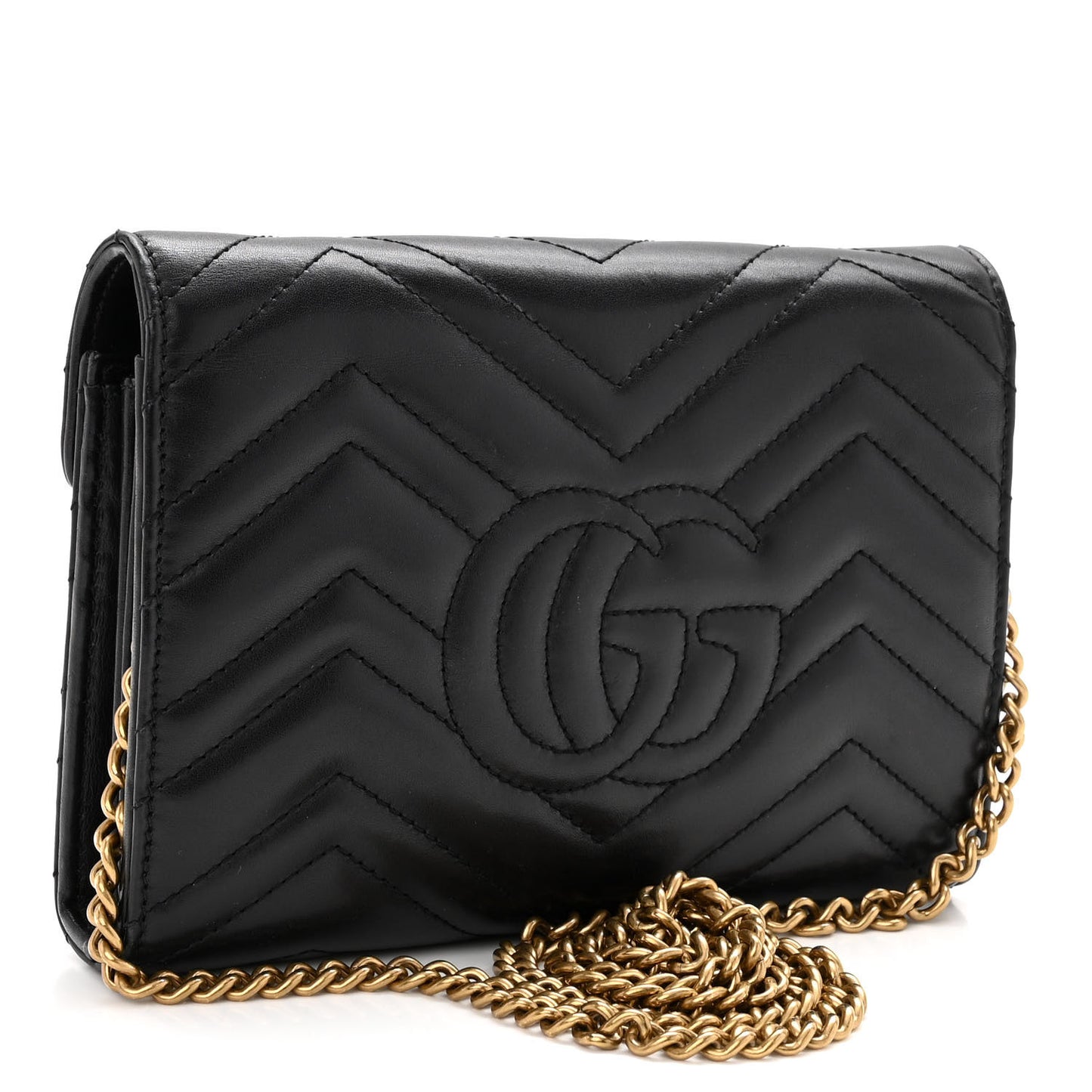 Calfskin Matelasse GG Marmont Chain Wallet Black