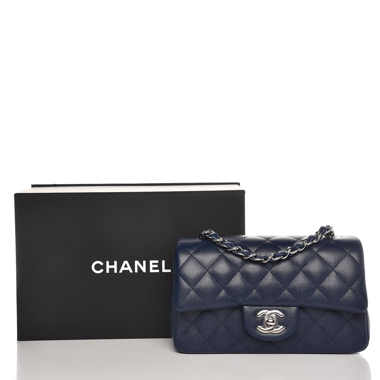 Caviar Quilted Mini Rectangular Flap Navy