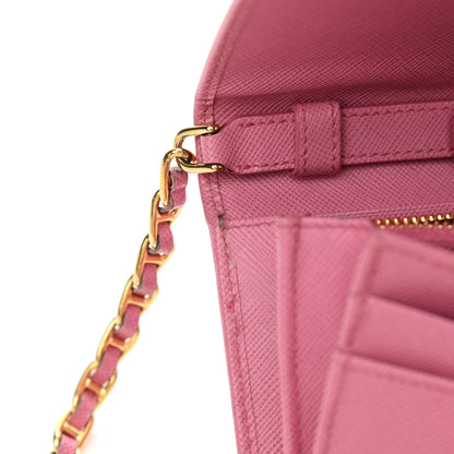 Prada Saffiano Metal Oro Chain Wallet Ibisco 13 of 14