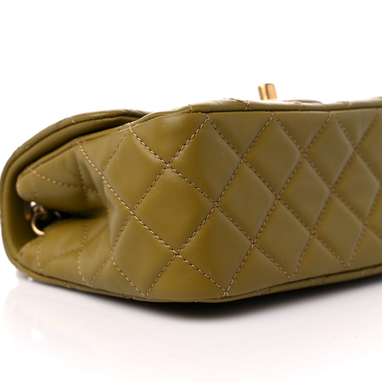 Lambskin Quilted Mini Pearl Crush Flap Green