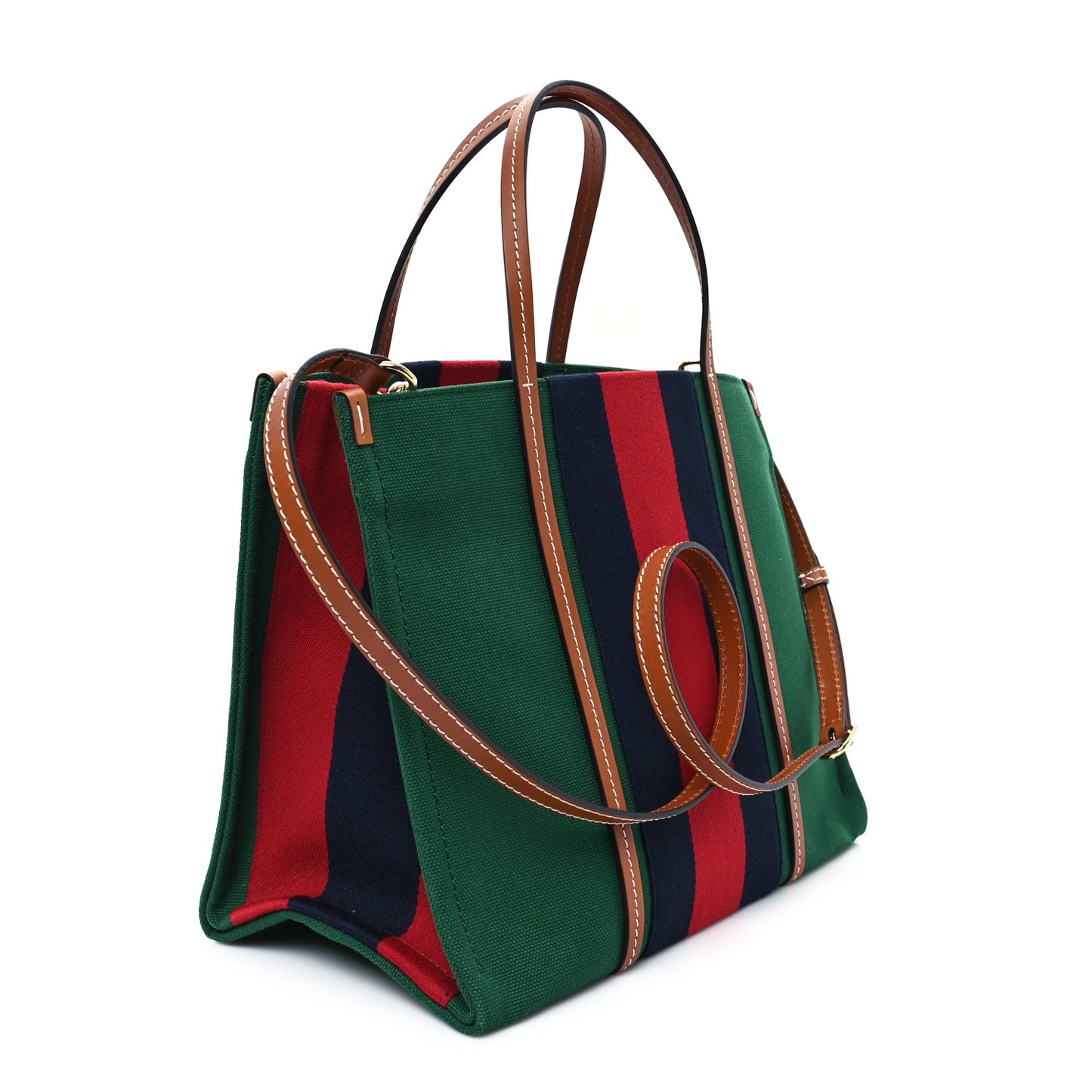 Canvas Calfskin Web Small Interlocking G Tote Bag Green Red