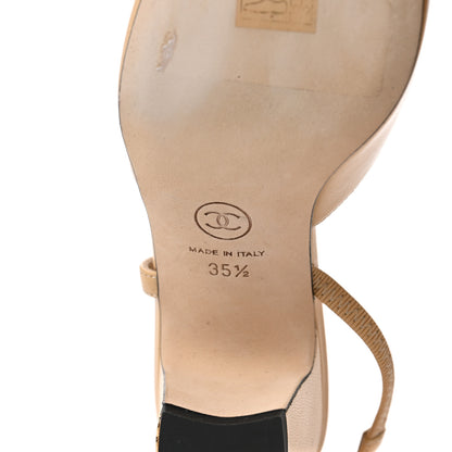 Chanel Goatskin Grosgrain Cap Toe CC Slingback Pumps 35.5 Beige Black 6 of 9