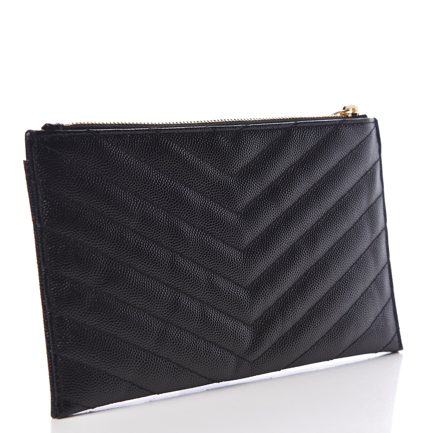 Saint Laurent Grain De Poudre Chevron Monogram Bill Pouch Black 3 of 10