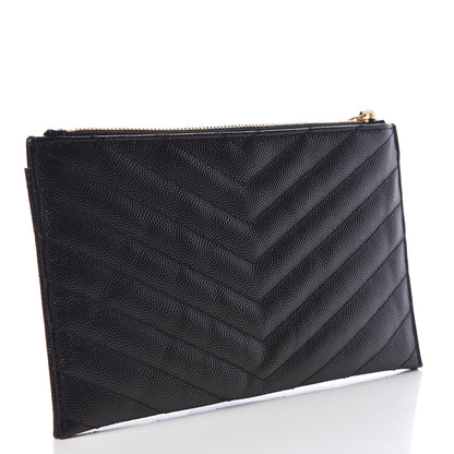 Saint Laurent Grain De Poudre Chevron Monogram Bill Pouch Black 3 of 10