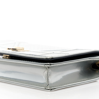 Christian Dior Metallic Patent Micro-Cannage Diorama Wallet on Chain Pouch Silver 10 of 10