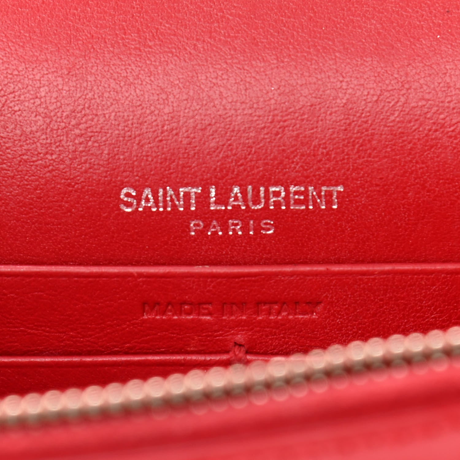 Saint Laurent Calfskin Crocodile Embossed Monogram Sunset Chain Wallet Rouge Eros 6 of 10