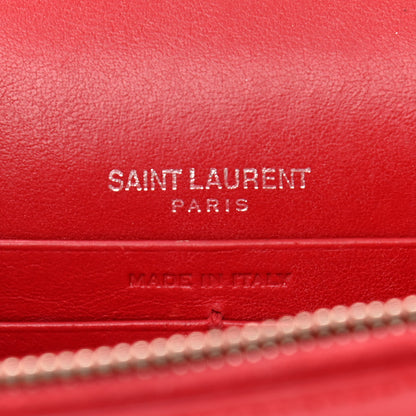 Saint Laurent Calfskin Crocodile Embossed Monogram Sunset Chain Wallet Rouge Eros 6 of 10